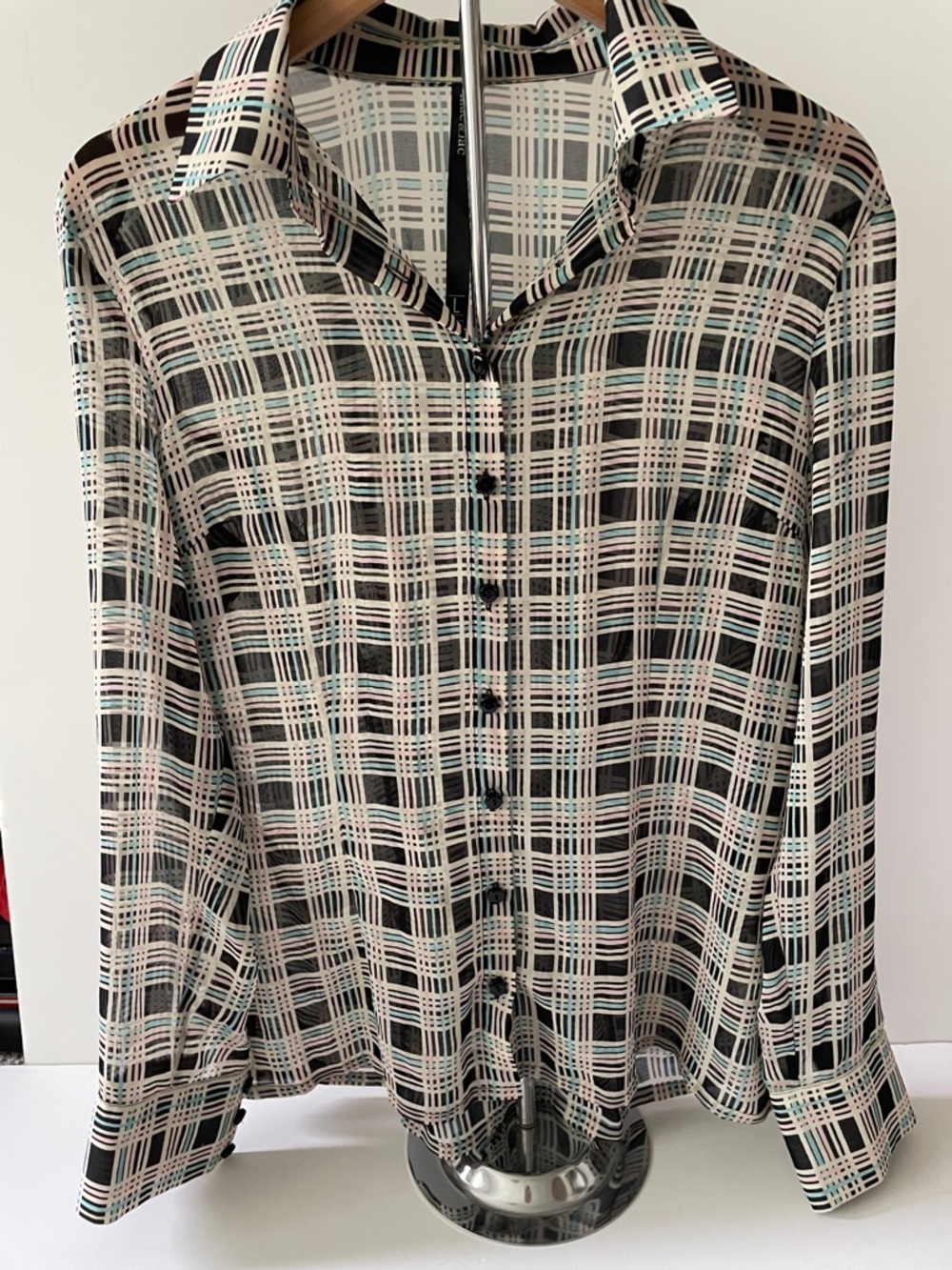 mac & jac Black and Cream Plaid Button-Front Blouse